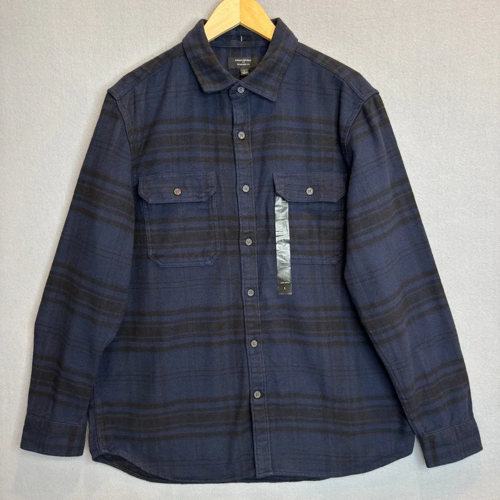 Banana Republic Heavyweight Flannel Shirt Mens Large Blue Black Standard Fit
